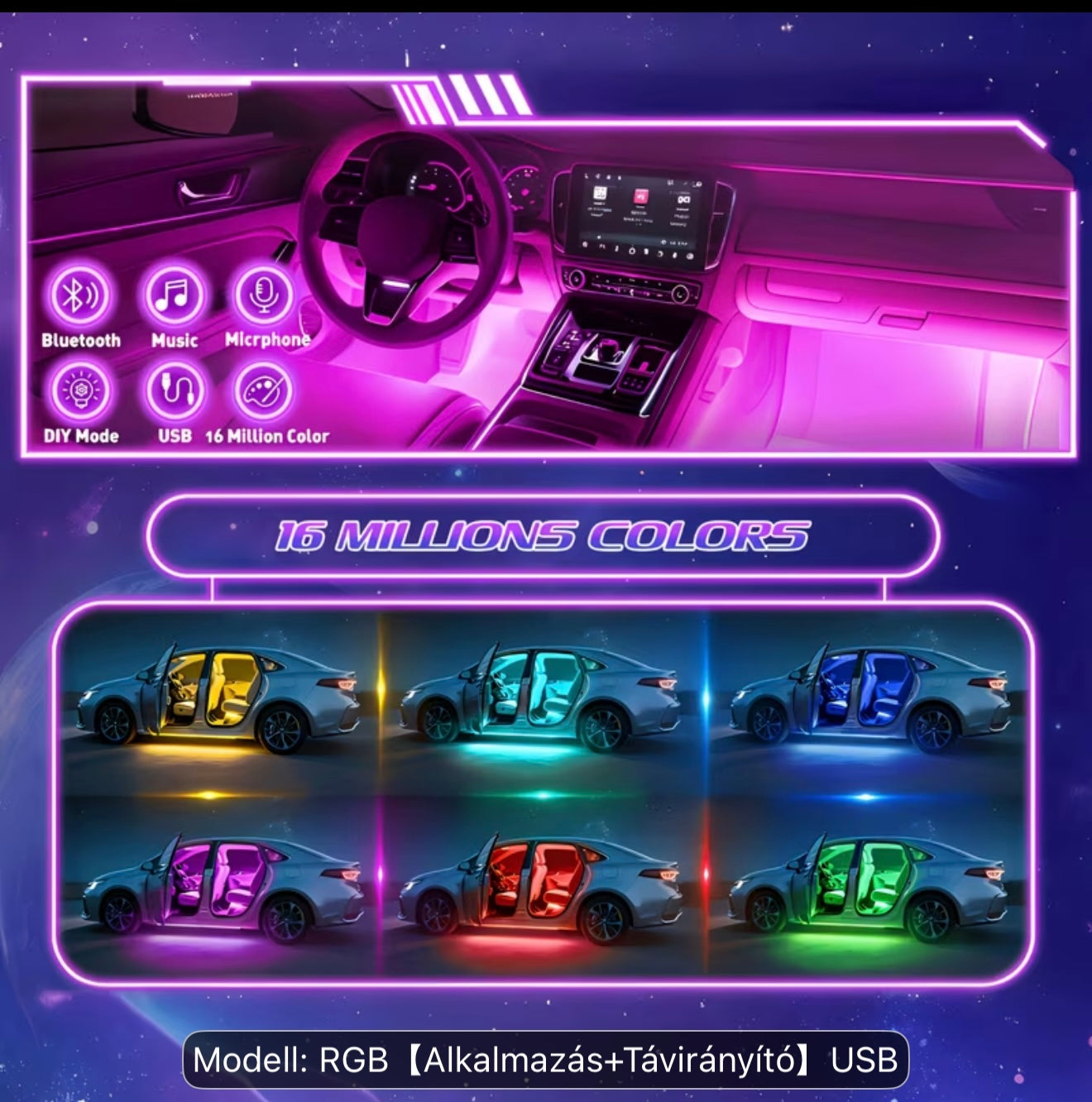 4db Autós LED lámpa USB porttal
